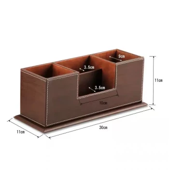 Leather Double Pen Holder Creative Gift Multi-Function Business Card Stand