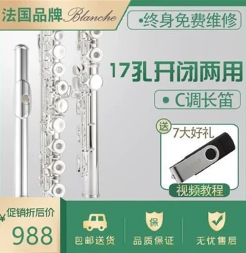 French Flute for Beginners & Professionals, 16/17 Hole Silver-Plated Open/Closed Key Flute Instrument