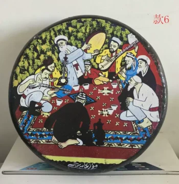 Xinjiang Uyghur Handmade Folk Instrument Hand Drum Cowhide Painted Stage Performance Prop Decorative Drum 6 Sizes