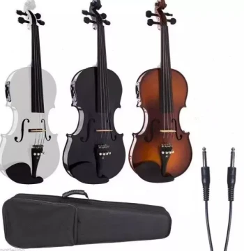 Changxiang Musical Instruments Electronic Black, White, and Brown Viola, 15-inch to 16-inch Performance Electric-Acoustic Viola with Ebony Accessories