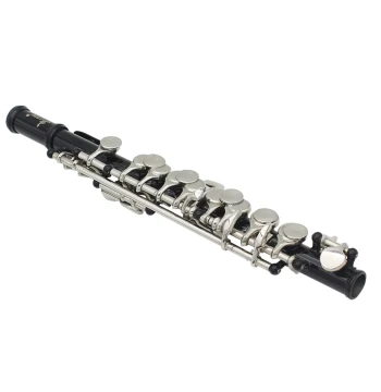 Red Piccolo in C: White Brass Body, Black Finish, 16 Holes + E Key, French Style with Italian Pads (Leather Case)