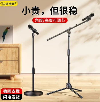 Floor-Standing Microphone Stand with Boom Arm, Shock Mount Clip for Condenser Mics, Live Streaming & Phones