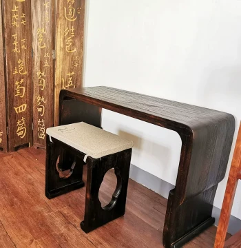 Qiyun Guqin Table Cushion - Dovetail Mortise & Tenon Burnt Paulownia Wood, Cotton-Linen Print with Invisible Zipper, Removable & Washable
