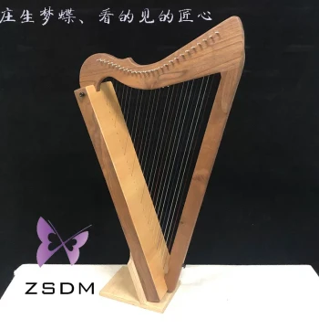 Handmade Custom 26-String Portable Harp with Shoulder Strap and Semi-Tone Levers - European Classical Style for Beginners