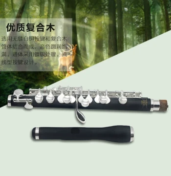 Jisu Professional Piccolo - Composite Wood Body in C Key, Wood-Grain Copper Silver-Plated Keys, Universal for Adults and Children