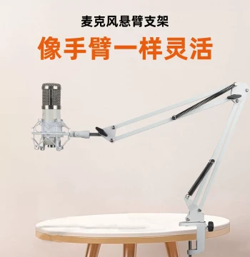 Microphone and Phone Live Streaming Kit - 360° Omnidirectional Metal Boom Arm with Pop Filter, Desktop White Microphone Suspension Stand Set