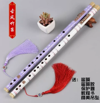 Beginner Bamboo Transverse Flute in E/F/G Black or White-Purple Traditional Style for Adults and Children