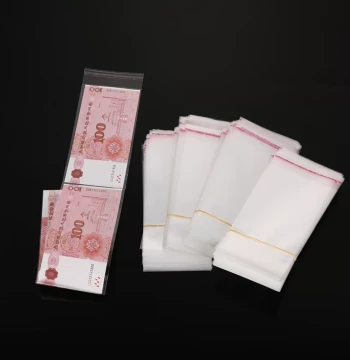 Plastic Bag for 100 Yuan Bills with Adhesive Tape Connectable Long Strip Transparent Bag for 100 Yuan OPP Bag