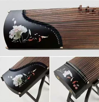 Mini Black Ebony Shell-Carved Plain 163 Teaching Guzheng Half-Zither, Portable Beginner Practice Pure Paulownia Popular Zither
