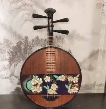Yueqin Instrument for Beginners, Retro Ethnic Style Hand-Painted Solid Wood, Chinese Creative Home Decor Hanging Ornament