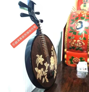 Hand-Painted Solid Wood Yueqin - Vintage Peking Opera Folk Instrument Wall Decor