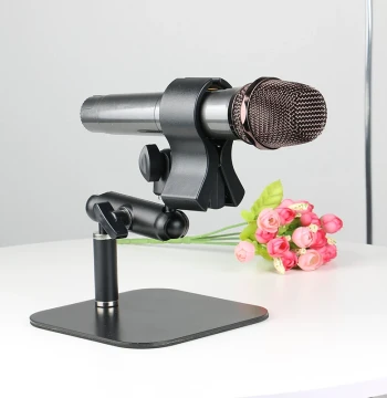 Adjustable Conference Microphone Stand - Non-Slip Wireless Mic Clip for Handheld Condenser Mics with Desktop Fixed Mount