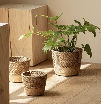 Nordic Style Natural Seagrass Woven Planter, Rattan Plant Pot Cover, Home Decor Flower Basket Storage Bin