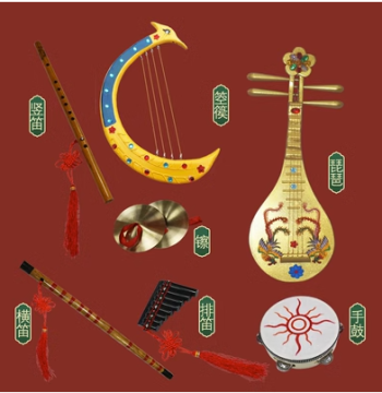 Tang Palace Night Banquet Performance Props: Pipa, Konghou, Transverse Flute, Vertical Xiao, Pan Flute, Tambourine for Dance Performances and Photography