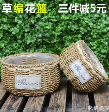 Handwoven Grass Flower Pot, Rattan & Willow Basket, Pastoral Style Planter for Pothos, Succulents, Creative Wall Hanging or Handheld Decor