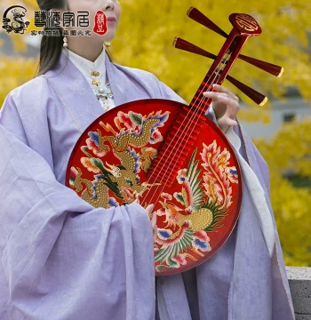 Painted Yueqin Home Decor Ornament, Entryway Background Wall Hanging, Chinese Retro Instrument for Performance and Playing