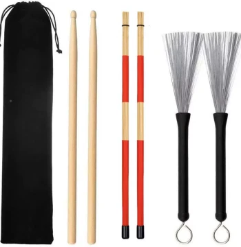 Best-Selling 5A Maple Drumsticks, Wire Brushes, and Bundled Bamboo Rods - Jazz Drum Percussion Accessories