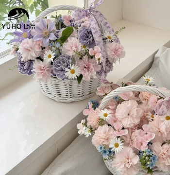 Yuhou [Mother's Day & 520] White Willow Handheld Flower Basket for Fresh Flowers, Fruits, DIY Gifts, Floral Supplies
