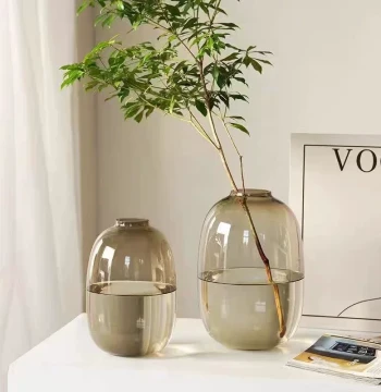Luxury Glass Vase with Monstera Design for Hydroponic Plants like Enkianthus, Snow Willow, and Pieris Japonica; Floor Decor for Living Room