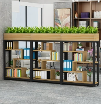 Industrial Style Iron Room Divider Shelf - Minimalist Floor Bookcase and Decorative Plant Stand for Office or Entryway