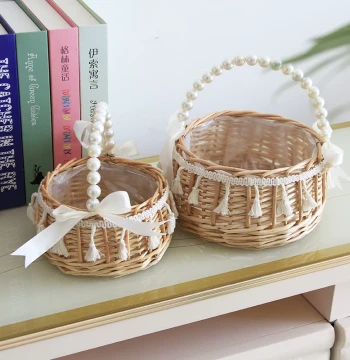 Handwoven Willow Flower Basket - Portable Handle Design for Weddings, Floral Arrangements, Flower Girl Photos, and Princess-Themed Events