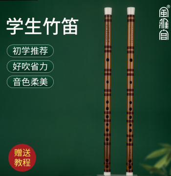 Fengyagong Beginner Bamboo Transverse Flute in D, E, F, G Keys for Adults and Children, Traditional Chinese Instrument
