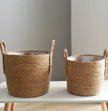 Woven Basket, Grass and Rattan Weaving, Flower Basket, Bamboo Planter Cover, Green Plant Decoration