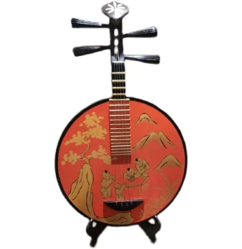 Solid Wood Yueqin Instrument, Hand-Painted Craftsmanship, Creative Chinese-Style Decor for Space Backgrounds and Photography