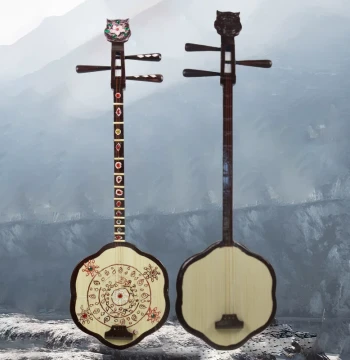 Wooden Hakka Mountain Song Instrument: Meihua Qin & Qin Qin Prop for Chaozhou Music, Performance, and Costume Photography