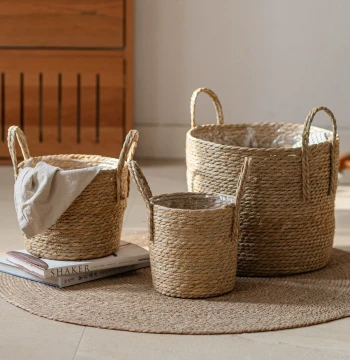 Nordic Simple Woven Grass Flower Pot Rattan Basket Large Floor Standing Monstera Nandina Home Balcony Green Plant Pot Decoration