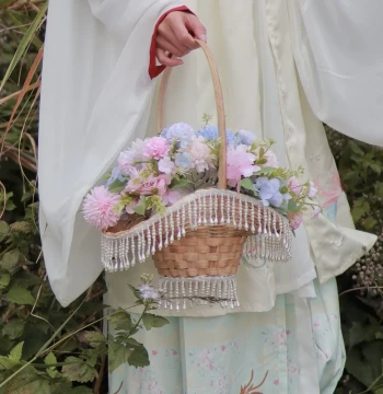 Hanfu Photography Prop Flower Basket Ancient Style Dance Shooting Flower Basket Wei-Jin Style Pastoral Small Flower Basket Live Streaming Bamboo Woven Small Basket
