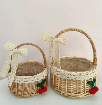 Wicker Handheld Basket for Flowers, Candy, Decor, Storage; Willow Weave for Kids' Picking, Picnics, Cherries, Strawberries