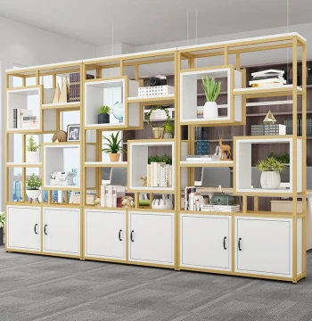 Multi-Layer Iron Bookshelf Screen Entrance Partition Cabinet Hollow Storage Display Rack Office Partition Shelf Floor Standing