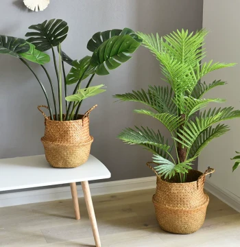 Nordic Style Woven Flower Basket – Rattan, Straw, and Bamboo Planters for Indoor and Floor Display