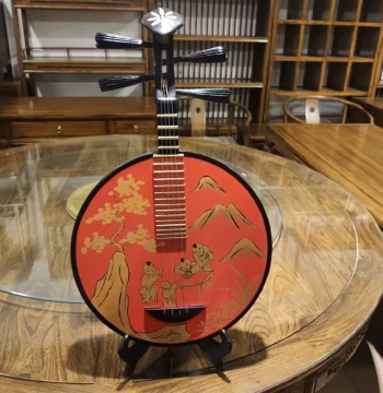 Yueqin Musical Instrument, Solid Wood, Pure Hand-Painted Craft, Creative Chinese Decor, Space Background Wall Hanging, Display, Photography Prop