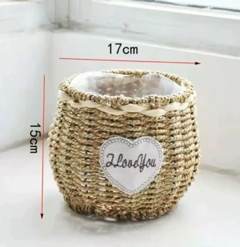 Straw Woven Flower Basket for Living Room Dried Flower Arrangement, European Style Handheld/Wall-Mounted Rack, Egg Flower Blue Rattan Pot