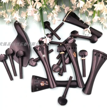Set of Ebony Viola Accessories, Inlaid Ebony/Boxwood Rings, Chinrest, Pegs, Tailpin, Tailpiece