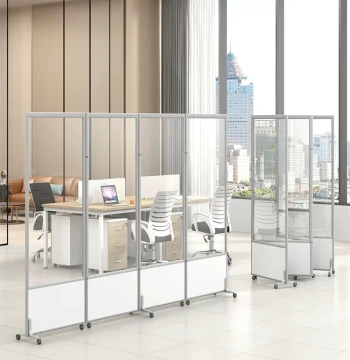 Office Mobile Screen, Workshop Movable Partition Wall, Tempered Glass Transparent Baffle, Foldable Storage Acrylic