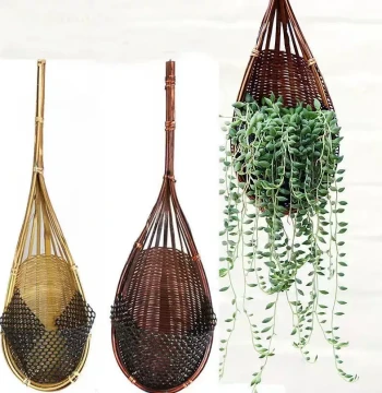 Wall-Mounted Bamboo Rattan Basket: Handmade Thai Woven Hanging Planter for Dendrobium and Air Plants