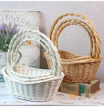 Rattan Willow Woven Basket Gift Basket Flower Basket Handheld Ingot Flower Basket Floral Arrangement Basket Natural White Basket
