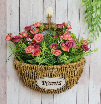 Pastoral Woven Wall Hanging Decor - Rattan Basket Set with Simulated Dried Flowers, European Style Creative Handmade Flower Pot