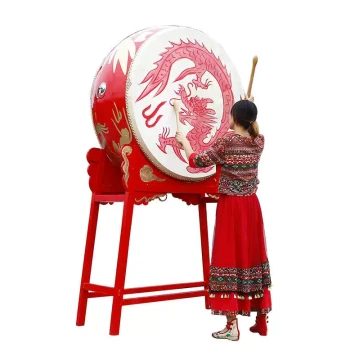 Hongwei 24-inch Vertical Big Drum - Dance Dragon Drum, Cowhide War Drum, Temple Drum, Chinese Red Hall Drum, Weifeng Gong and Drum
