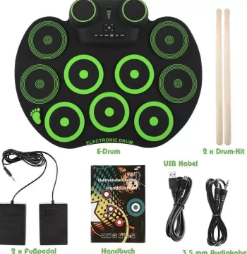 Portable Roll-Up Drum Kit: Desktop Drum Pad Supporting Electronic Drums and DTX Games with Built-in Lithium Battery