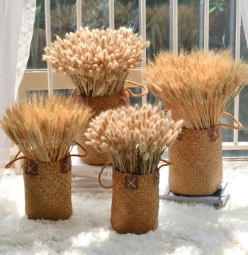 Natural Woven Seagrass Basket for Dried Flowers, Wheat Ears, and Reeds, Decorative Vase and Planter for Living Room