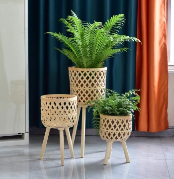 Bamboo Woven Flower Basket – Nordic Style Living Room/Balcony Plant Stand for Pothos, Ferns, and Decorative Planters