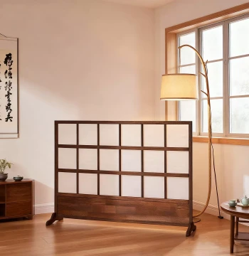 Low Folding Screen Partition for Restaurants Tea Rooms Japanese Retro Style Movable Solid Wood with Baffle Premium Background Wall
