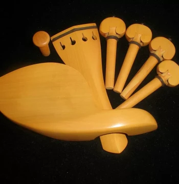 Premium Boxwood Violin Accessory Set - Pegs, Tailpiece, Chinrest, and Endpin with Black Inlay (4/4 Size)