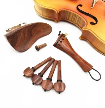 4/4 Violin Accessories - Rosewood Baroque Style Chinrest, Tailpiece, Pegs, Tuners, and Endpin