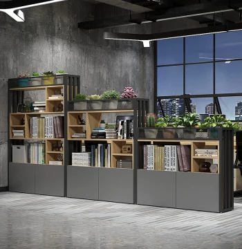 Office Screen Partition Double-Sided Minimalist Low Storage Cabinet - Industrial Iron Shelving with Planter Box