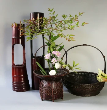 Handwoven Bamboo Flower Basket, Retro Zen Style, Specialized for National Chinese Floral Art Competitions